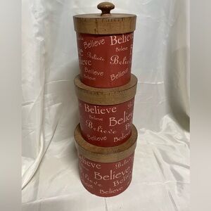 Stackable 'Believe' Red Decorative Storage Boxes